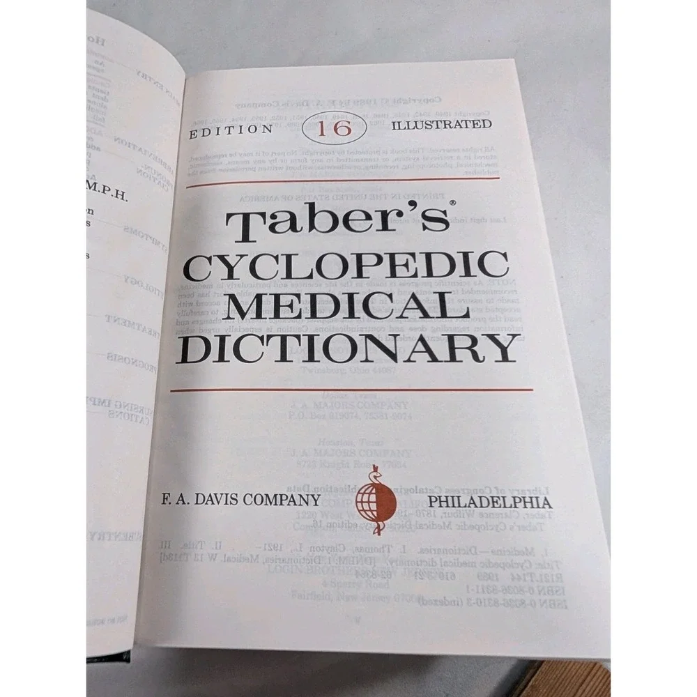 TABERS CYCLOPEDIC MEDICAL DICTIONARY‎ 16th Edition HC Educational DAVIS